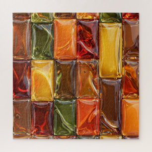 Warm Autumn Glass Tile Mosaic - Glossy Amber Jigsaw Puzzle