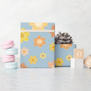 Warm Autumn Golden Flowers Seamless Thanksgiving Wrapping Paper