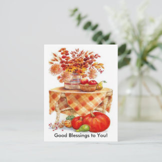 Warm Autumn Harvest Table Still Life Postcard