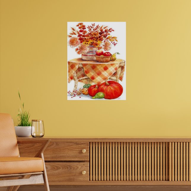 Warm Autumn Harvest Table Still Life Poster (Living Room 2)