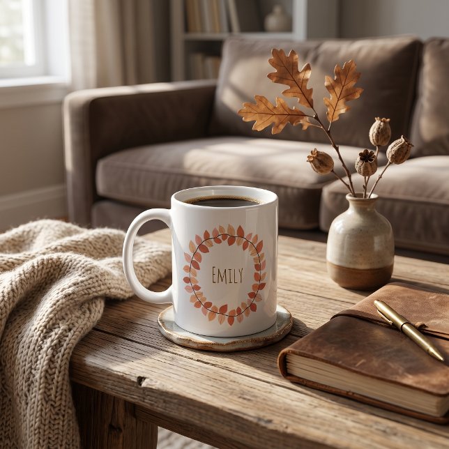 Warm Autumn Leaf Wreath Name Design Coffee Mug (Warm Autumn Leaf Wreath Name Design Coffee Mug
)