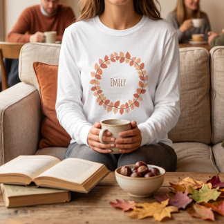 Warm Autumn Leaf Wreath Name Design T-Shirt