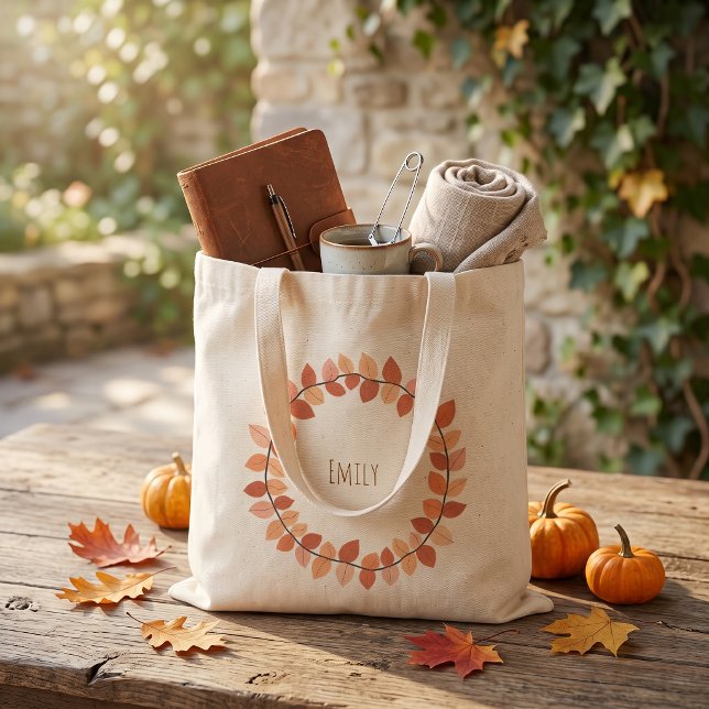 Warm Autumn Leaf Wreath Name Design Tote Bag (Warm Autumn Leaf Wreath Name Design Tote Bag
)