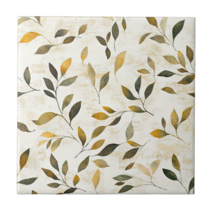 Warm Autumn Leaves and Twigs Rustic Nature Tile