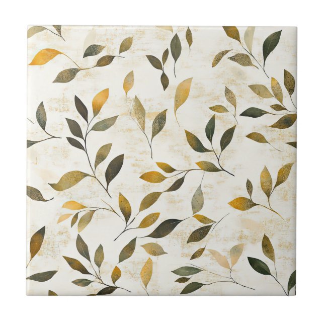 Warm Autumn Leaves and Twigs Rustic Nature Tile (Front)