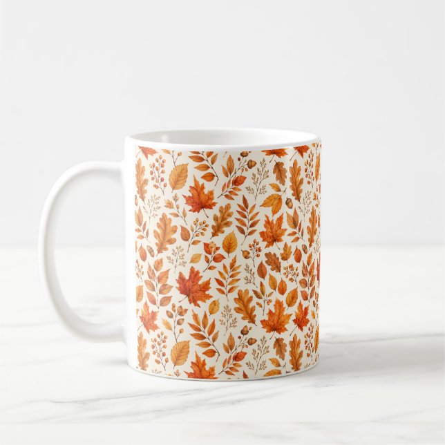 Warm Autumn Leaves Seamless Pattern Coffee Mug (Left)