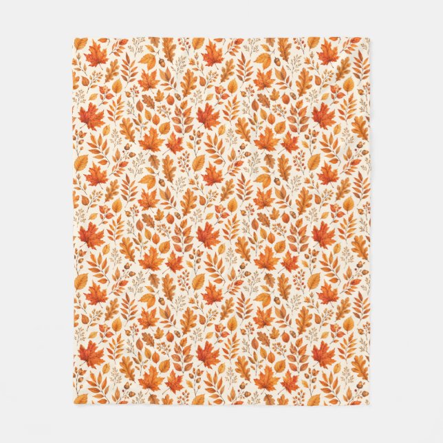 Warm Autumn Leaves Seamless Pattern Fleece Blanket (Front)
