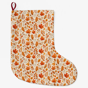 Warm Autumn Leaves Seamless Pattern Large Christmas Stocking