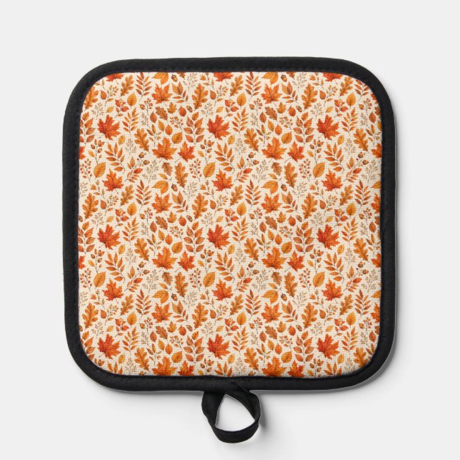 Warm Autumn Leaves Seamless Pattern Pot Holder (Front)