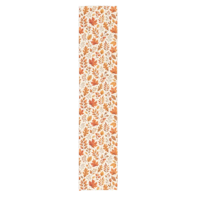 Warm Autumn Leaves Seamless Pattern Short Table Runner (Front)