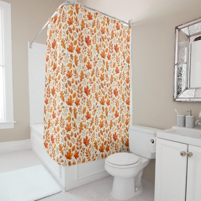 Warm Autumn Leaves Seamless Pattern Shower Curtain (In Situ)
