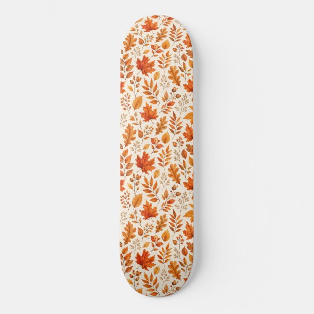 Warm Autumn Leaves Seamless Pattern Skateboard (Front)