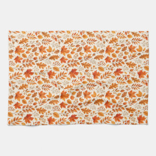 Warm Autumn Leaves Seamless Pattern Tea Towel