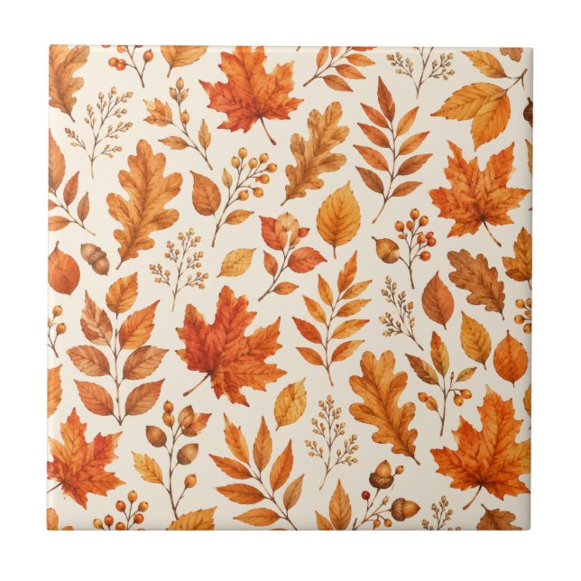 Warm Autumn Leaves Seamless Pattern Tile (Front)