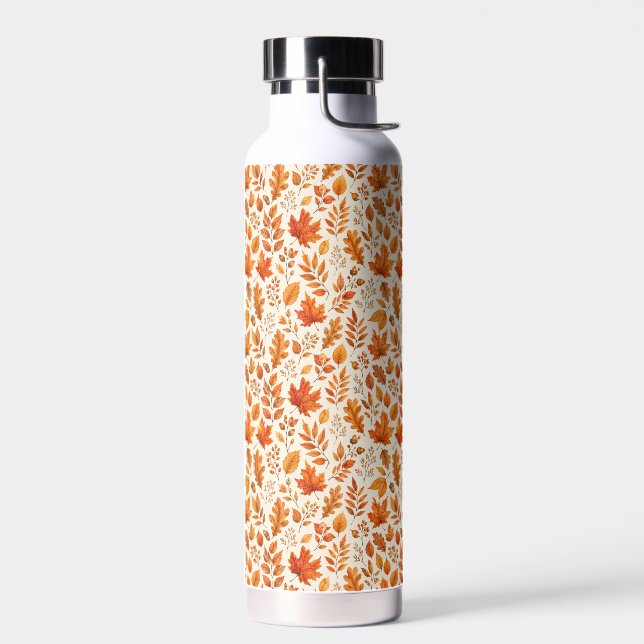 Warm Autumn Leaves Seamless Pattern Water Bottle (Left)