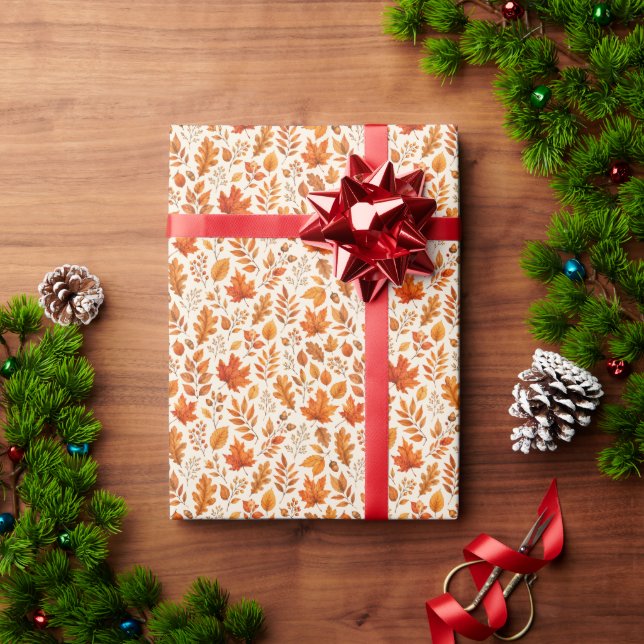 Warm Autumn Leaves Seamless Pattern Wrapping Paper (Holiday Gift)