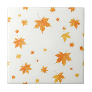 Warm Autumn Leaves Watercolor Maple and Oak Tile