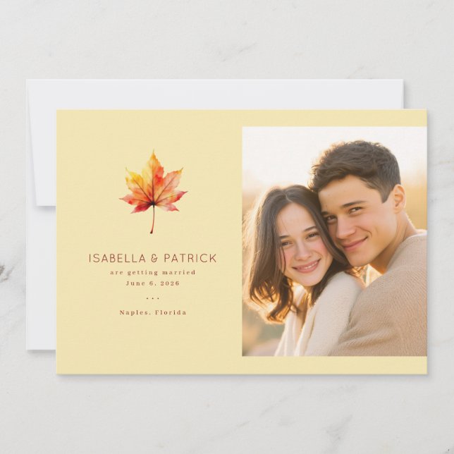 Warm Autumn Maple Leaf Save The Date (Front)