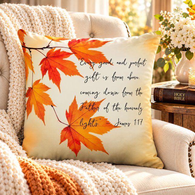 Warm Autumn Maple Leaves & Scripture Faith Fall  Cushion (Creator Uploaded)