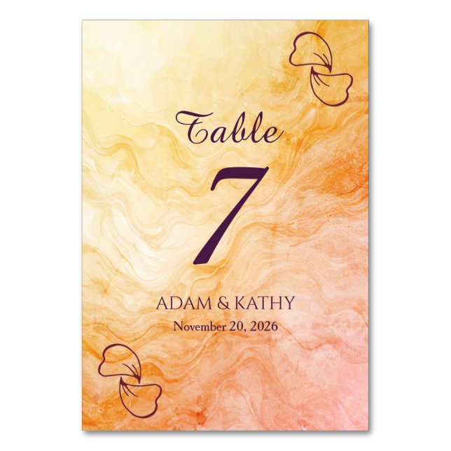 Warm Autumn Marble Table Number (Front)