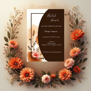 Warm Autumn Peach Frame Bridal Shower Invitation
