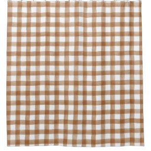 Warm Autumn Rust Color English Country Check Plaid Shower Curtain