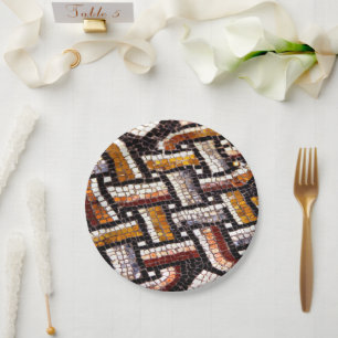 Warm Autumn Toned Roman Tile Mosaic Paper Plate