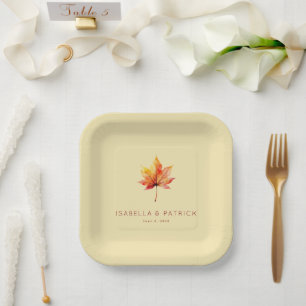 Warm Autumn Watercolor Maple Leaf Paper Plate