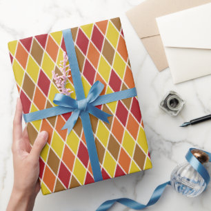 Warm Autumnal Geometric Harlequin Wrapping Paper