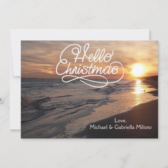 Warm Beach With Sunset Christmas Card (Front)