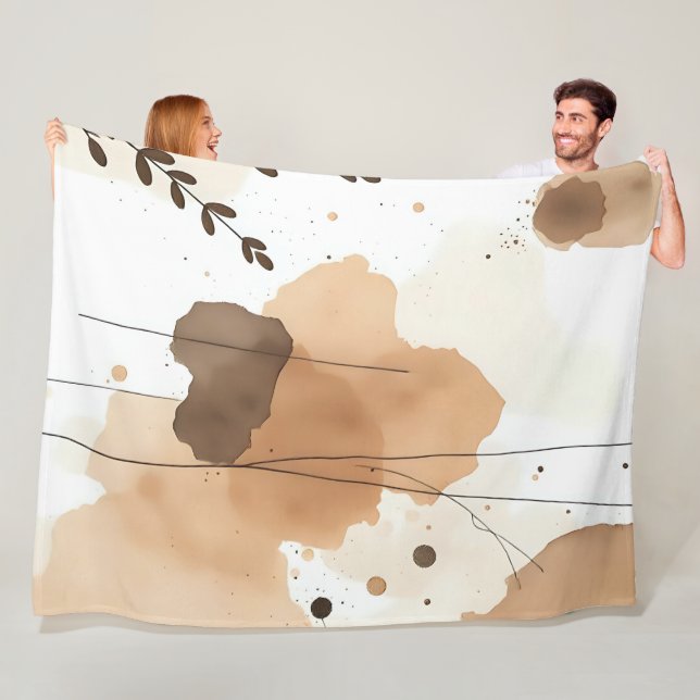 Warm Beige Abstract Aesthetic Fleece Blanket (In Situ)