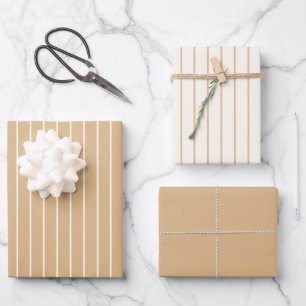 Warm Beige and Off White Modern Coastal Pinstripe Wrapping Paper Sheet