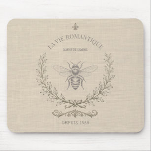Warm Beige Bee Engraving   French Country Rustic  Mouse Pad