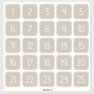 Warm Beige Customizable Square Number Stickers 