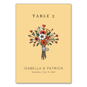 Warm Beige Floral Bouquet Illustration Table Number