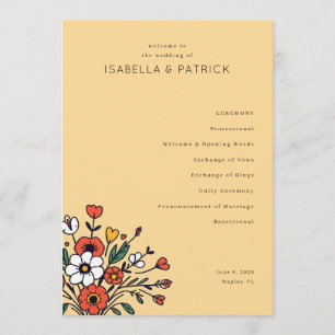 Warm Beige Floral Wedding Ceremony Programme