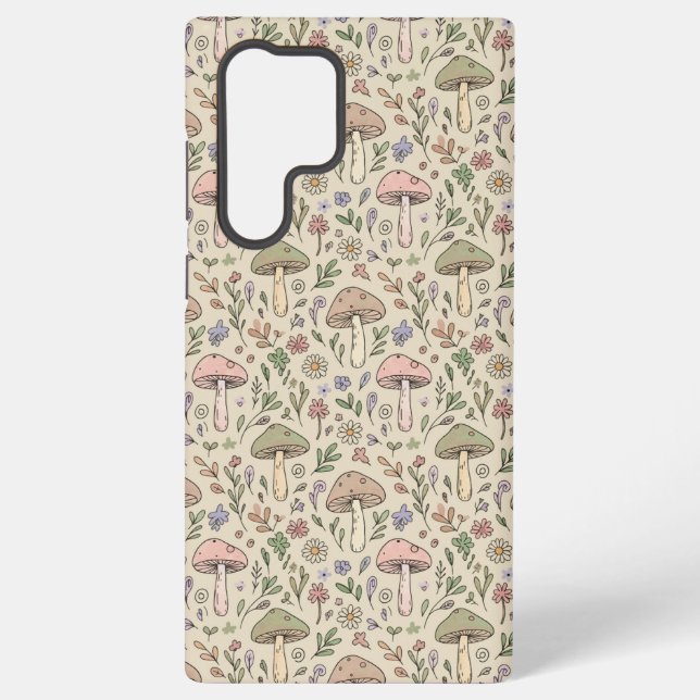 Warm Beige Fungi Seamless Pattern Samsung Galaxy S22 Ultra Case (Back)