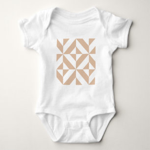 Warm Beige Geometric Deco Cube Pattern Baby Bodysuit
