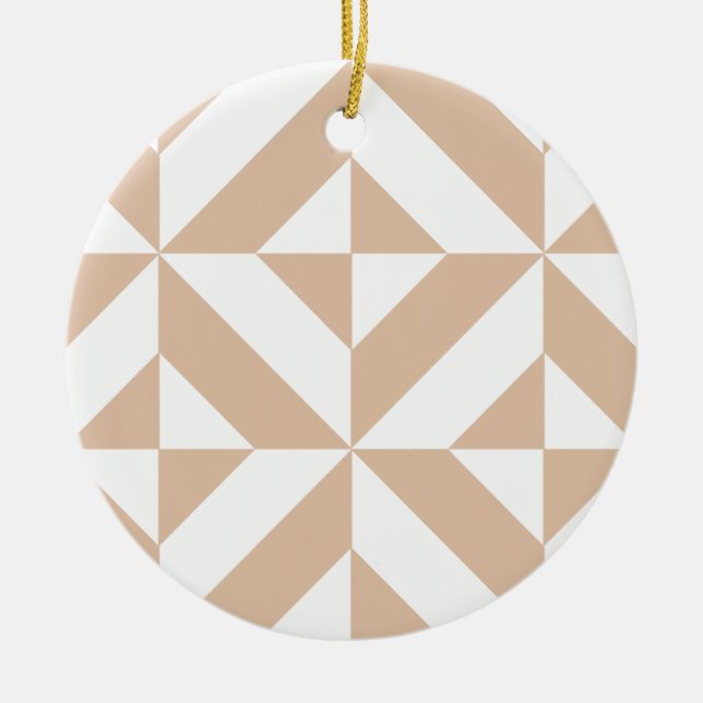 Warm Beige Geometric Deco Cube Pattern Ceramic Tree Decoration (Front)
