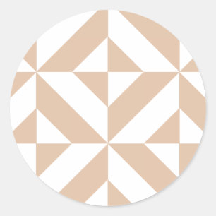Warm Beige Geometric Deco Cube Pattern Classic Round Sticker