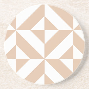Warm Beige Geometric Deco Cube Pattern Coaster