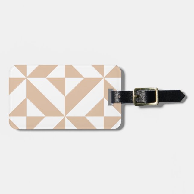 Warm Beige Geometric Deco Cube Pattern Luggage Tag (Front Horizontal)