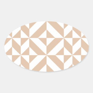 Warm Beige Geometric Deco Cube Pattern Oval Sticker