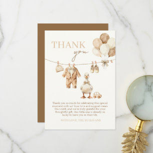 Warm Beige Goose Baby Shower Thank You Card