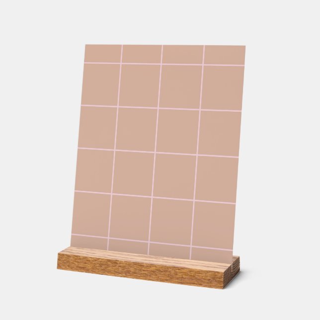 Warm Beige Grid Pattern Minimal Soft Check Design Acrylic Sign (Angle)