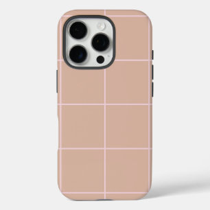 Warm Beige Grid Pattern Minimal Soft Check Design iPhone 16 Pro Case