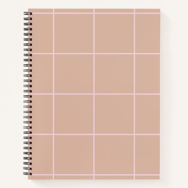 Warm Beige Grid Pattern Minimal Soft Check Design Notebook (Front)