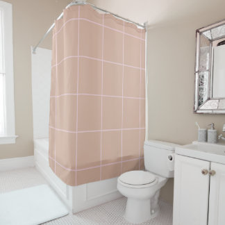 Warm Beige Grid Pattern Minimal Soft Check Design Shower Curtain