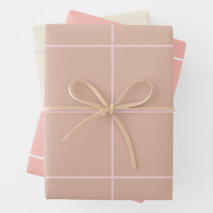 Warm Beige Grid Pattern Minimal Soft Check Design Wrapping Paper Sheet