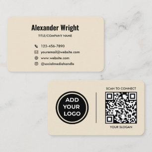 Warm Beige Logo Scan Code Contact Business Card 
